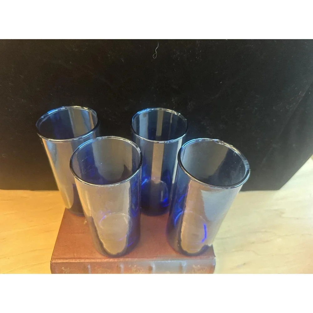 4 VTG Libbey Deep COBALT BLUE Round Bottom 5-3/4